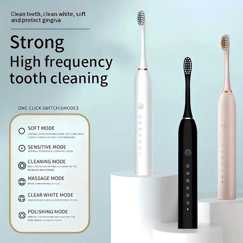 Electric Toothbrush Kit, 1 Box Rechargeable USB Toothbrush with 4 Soft Bristles Brush Heads, Oral Care Toothbrush for Home & Travel, Christmas Gift