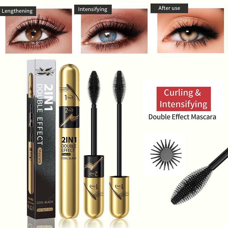 Waterproof Long Lasting Mascara, 1 Count 2 in 1 Natural Curl Eyelashes Mascara, Eyelashes Lengthening Volumizing Defining, Professional Eye Makeup Products