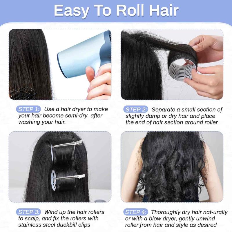 Hair Roller 28  Set, Includes 16 count Self-Grip Hair Rollers in 4 Sizes and 12 count Hair Clips for Long Medium Short Hair Volume