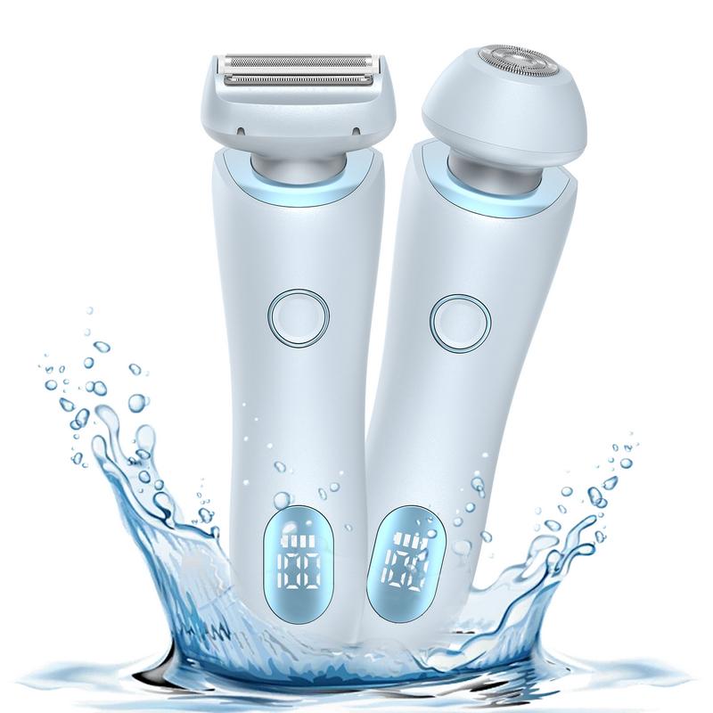 With detachable blade, wet and dry use, women's electric shaver, suitable for bikini, leg hair, face, underarms, pubic hair, rechargeable trimmer, painless, 2-in-1 portable shaver, waterproof, comfortable full body wash, remove hair at the root