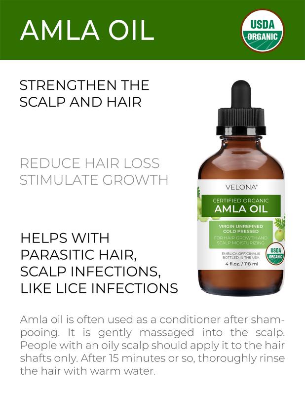 velona Amla Oil USDA Certified Organic - 4 Fl Oz | 100% Pure and Natural Carrier Oil | Extra Virgin, Unrefined, Cold Pressed