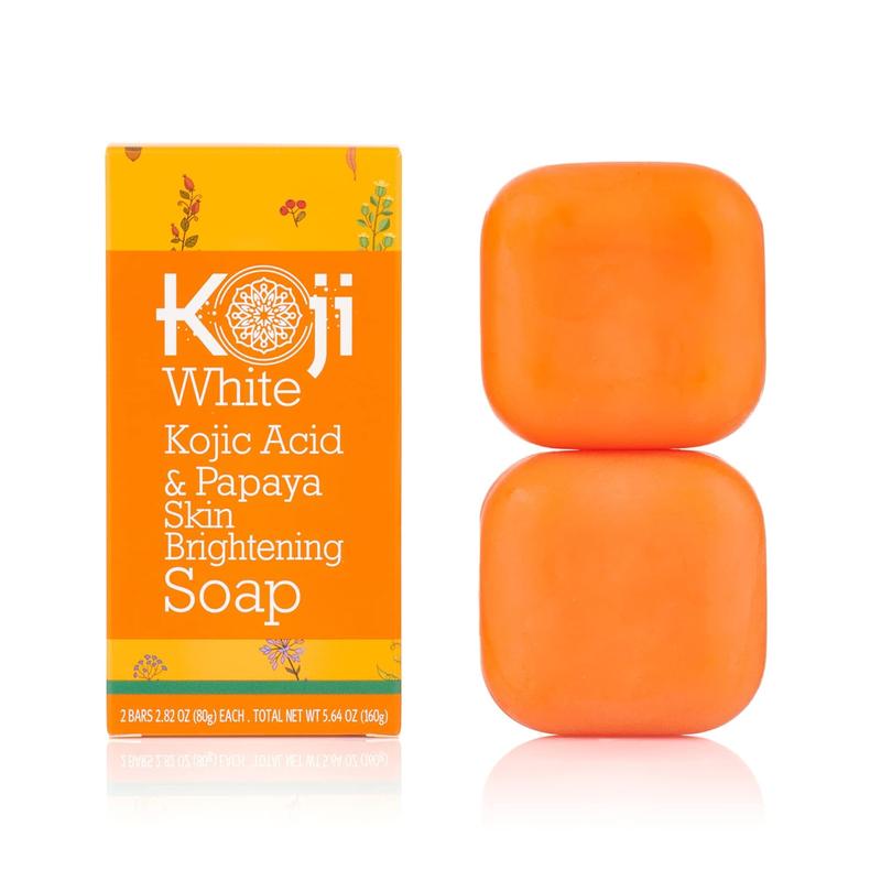 Koji White Kojic Acid & Papaya Skin Brightening Soap, Exfoliating Facial Bar, Radiant Skin, Rejuvenates, Moisturizer, Even Tone Cleansing Bar with Hyaluronic Acid, Vegan Soap, 2.82 oz (2 Bars)