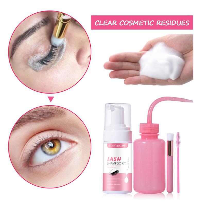 Lash Shampoo Kit, 1 Set Eyelash Extension Cleanser & Brush & Spray Bottle, Professional Eye Makeup Remover, Eye Makeup Removal Product for Women