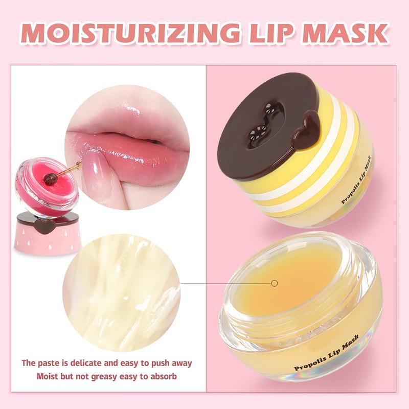 3 Pack Bee Lip Mask & Lip Balm Set - Honey Pot, Strawberry & Honey Hydrating Overnight Lip Masks - Intense Moisture for Dry, Cracked Lips & Exfoliating Scrubs to Reduce Lip Lines