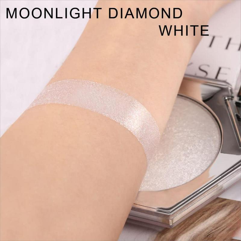 Pearl White Silver Face Highlighter Makeup Shimmer Glitter Diamond Sparkly Highlighters Makeup Palette Powder, Oil Control Flawless Makeup Setting Powder, Lightweight Face Powder Makeup & Finishing Powder, Lasting Matte Pressed Powder