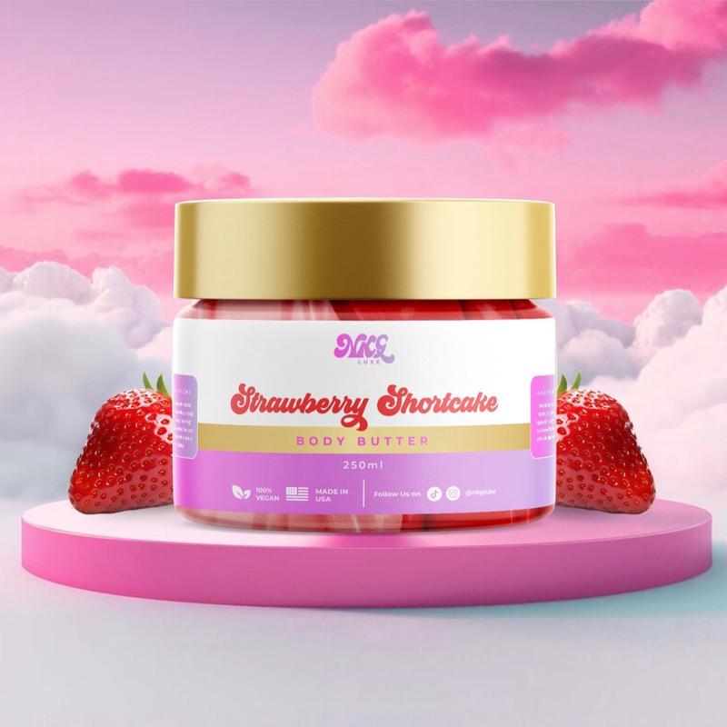 Strawberry shortcake body butter Body Care Fragrance Moisture Moisturizing Restore Scent Shea Shea Butter Smooth Aroma Lotions Moisturize Comfort Scented Moisturizer Hydrating Cosmetic Blend Skin Care Skin Repair Calendula Nourishing Sunflower