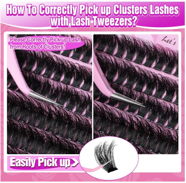 Yawamica Fluffy Lash Clusters Thick 200D Volume Eyelash Clusters 14-20mm Wispy Individual Lashes D Curl Cluster Eyelash Extensions 240pcs DIY Lash Extension for Beginners