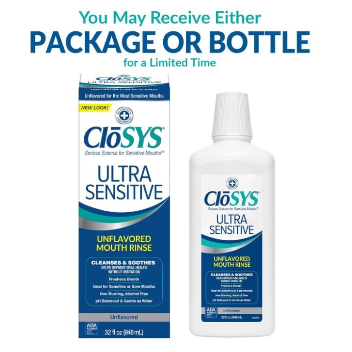 CloSYS Ultra Sensitive Mouthwash, Unflavored Alcohol Free, Dye Free, pH Balanced, Helps Soothe Entire Mouth – 32 Oz