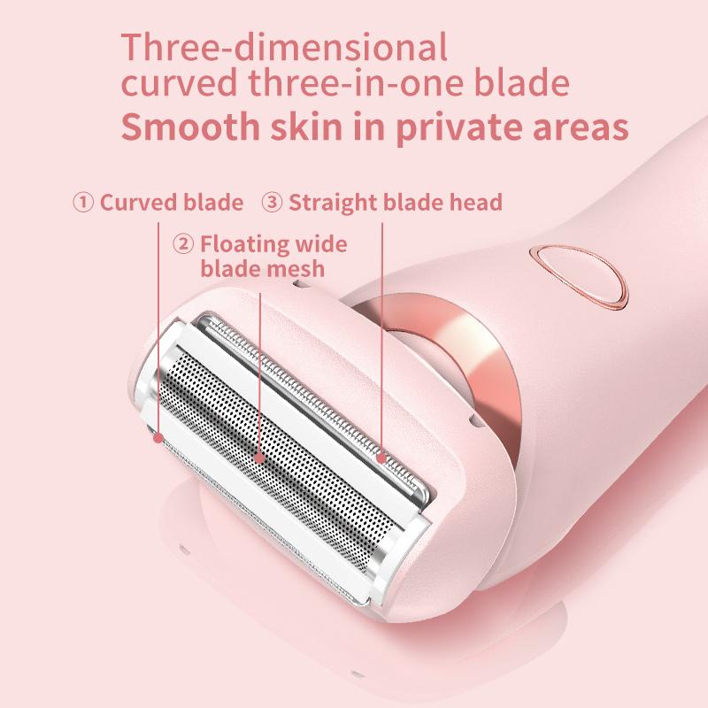 With detachable blade, wet and dry use, women's electric shaver, suitable for bikini, leg hair, face, underarms, pubic hair, rechargeable trimmer, painless, 2-in-1 portable shaver, waterproof, comfortable full body wash, remove hair at the root