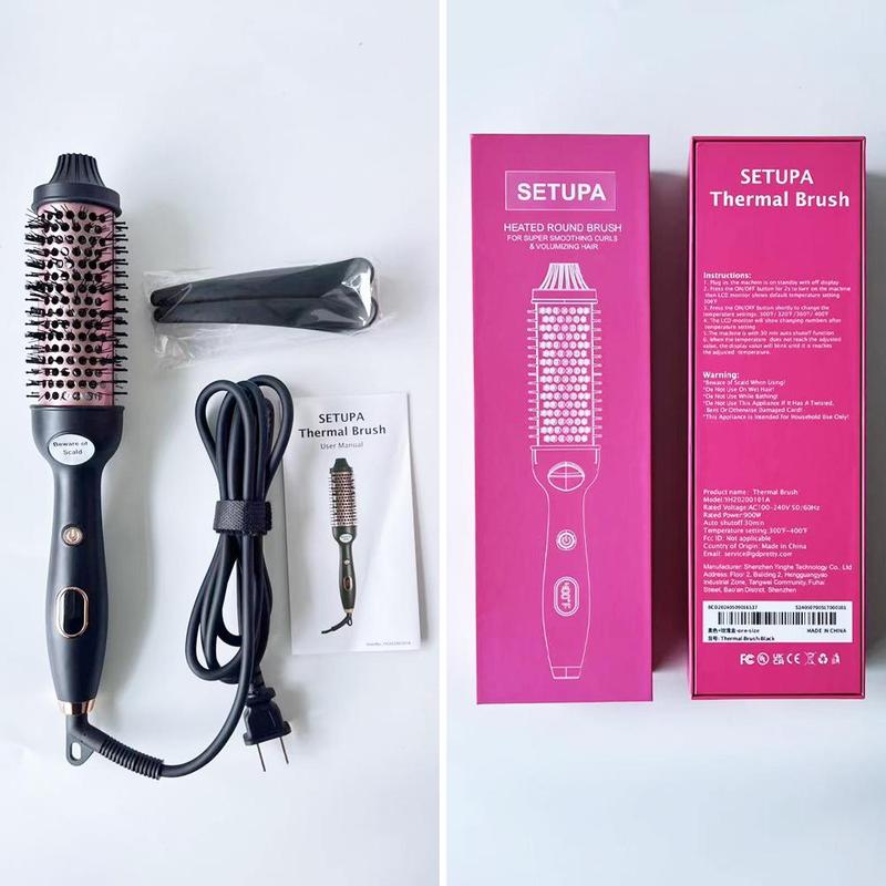 Thermal Brush, Heated Round Brush, Straightener Brush, Curling Iron Ceramic Tourmaline Ionic Quick Heating Brush with Digital Display Temperature, Hair Straightener Comb, Straightening Brush