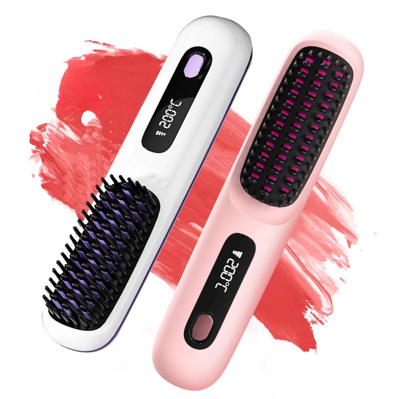 S7 Cordless Hair Straightener Brush, Portable Negative Ion Hot Comb  Long Battery Life with USB Rechargeable Feature Fast Heating 3 Temp Settings Anti-Scald, 20Mins Auto-Off, for Travel