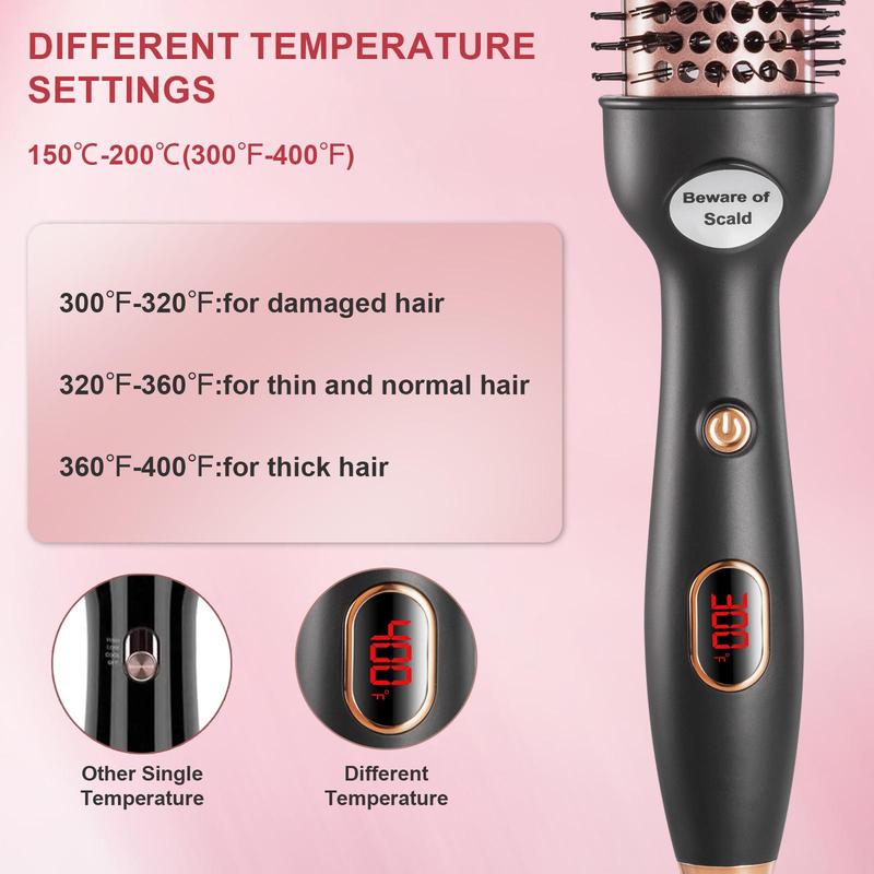 Thermal Brush, Heated Round Brush, Straightener Brush, Curling Iron Ceramic Tourmaline Ionic Quick Heating Brush with Digital Display Temperature, Hair Straightener Comb, Straightening Brush