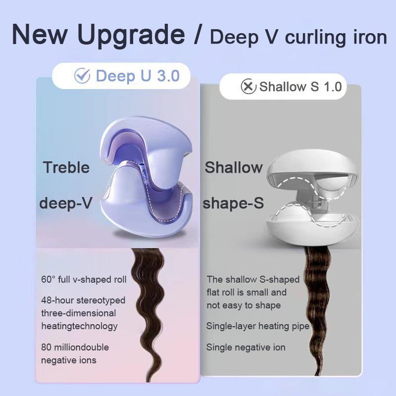 French Wave Curlinglron,32mm French Deep U-Shaped Curlinglron, Romantic Egg Curl Curling Tool, FastHeating Adjustable Temperature, Suitable forAny Hairstyle Hair Type Flawless Handle