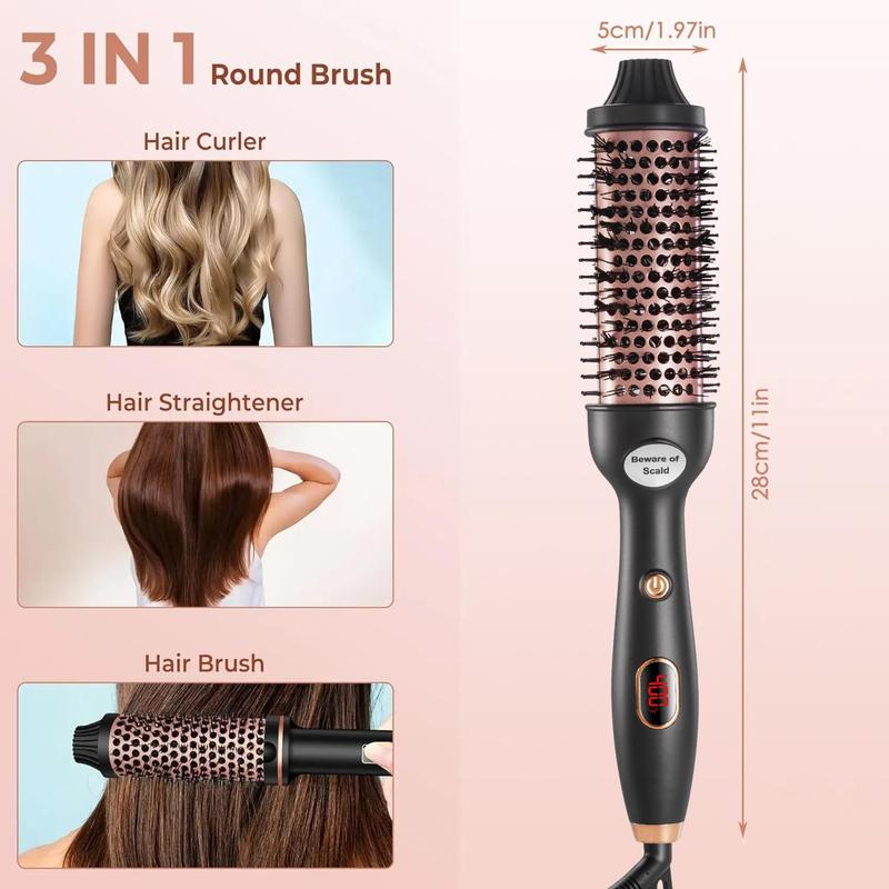 Thermal Brush, Heated Round Brush, Straightener Brush, Curling Iron Ceramic Tourmaline Ionic Quick Heating Brush with Digital Display Temperature, Hair Straightener Comb, Straightening Brush