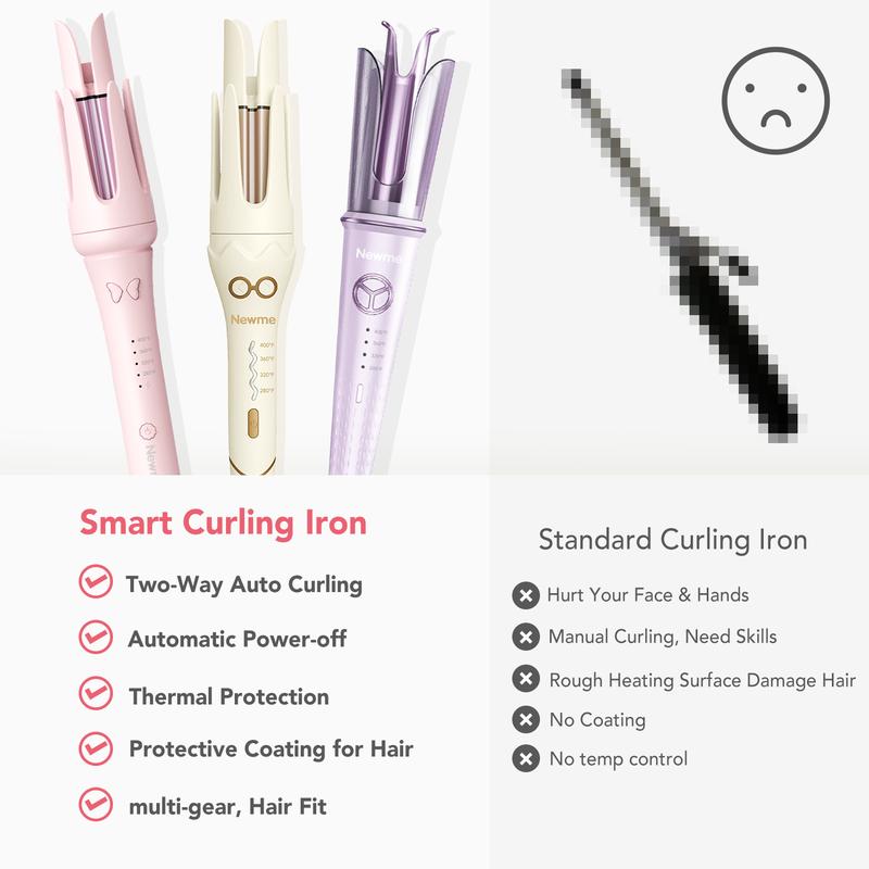 Newme Automatic Curling Iron: 1.1 inch 1.25 inch 1.5 inch Professional Automatic Curlers with Fast Heat-up - Beach Waves Hair Curler，Fast Heating, Dual Voltage, Smart Sensor,Negative Generator Adjustable Temp & Timer Reminder, Safety Curler