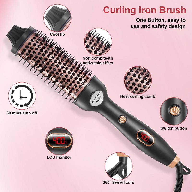 Thermal Brush, Heated Round Brush, Straightener Brush, Curling Iron Ceramic Tourmaline Ionic Quick Heating Brush with Digital Display Temperature, Hair Straightener Comb, Straightening Brush