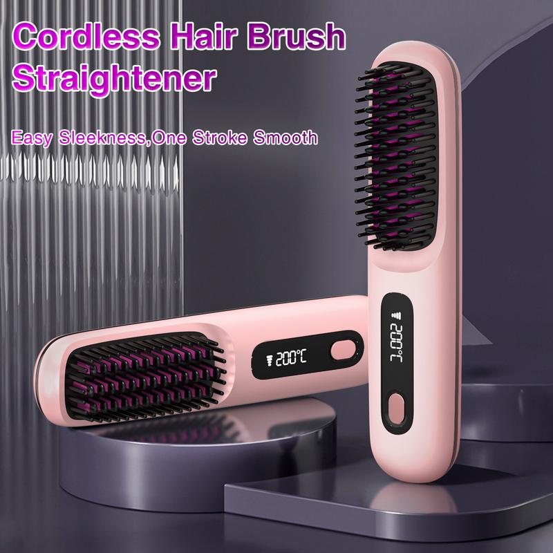 S7 Cordless Hair Straightener Brush, Portable Negative Ion Hot Comb  Long Battery Life with USB Rechargeable Feature Fast Heating 3 Temp Settings Anti-Scald, 20Mins Auto-Off, for Travel