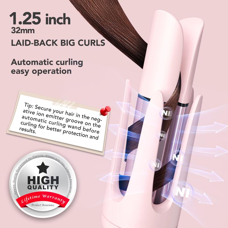 Newme Automatic Curling Iron: 1.1 inch 1.25 inch 1.5 inch Professional Automatic Curlers with Fast Heat-up - Beach Waves Hair Curler，Fast Heating, Dual Voltage, Smart Sensor,Negative Generator Adjustable Temp & Timer Reminder, Safety Curler