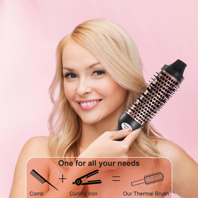 Thermal Brush, Heated Round Brush, Straightener Brush, Curling Iron Ceramic Tourmaline Ionic Quick Heating Brush with Digital Display Temperature, Hair Straightener Comb, Straightening Brush