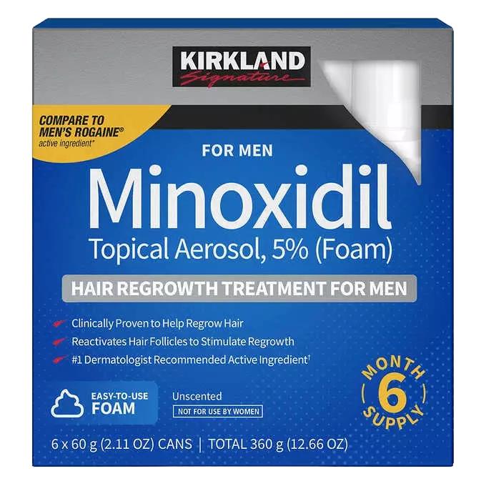 Kirkland Signature 5% Minoxidil Foam for Men Hair Regrowth Treatment, 5 Months Supply, Hair Care Comfort, Best for Hair Treatment