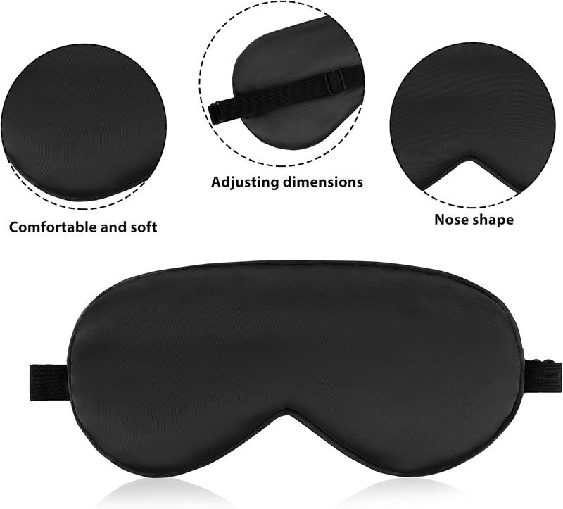 Sleep Mask 2 count Silky Eye Cover Soft Satin Blindfold Adjustable Elastic Strap Night Blackout Eye Shade Comfortable Eyeshade for Women Men Night Sleeping Travel Meditation Nap(Black)