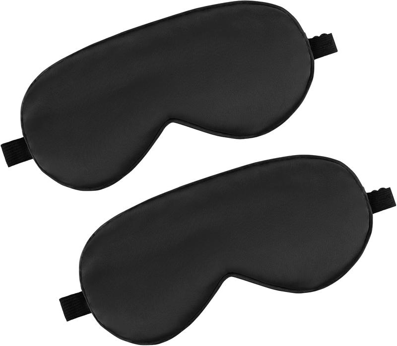 Sleep Mask 2 count Silky Eye Cover Soft Satin Blindfold Adjustable Elastic Strap Night Blackout Eye Shade Comfortable Eyeshade for Women Men Night Sleeping Travel Meditation Nap(Black)