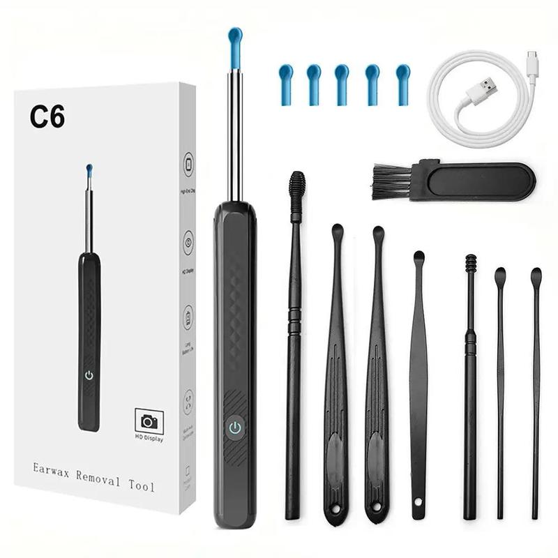 Smart Visual Ear Wax Remover, 1 Box Rechargeable LED Ear Cleaner with 6 Counts Ear Pick Heads, Waterproof Ear Wax Removal Tool, Ear Cleaning Tool, Ear Wax Removal Kit