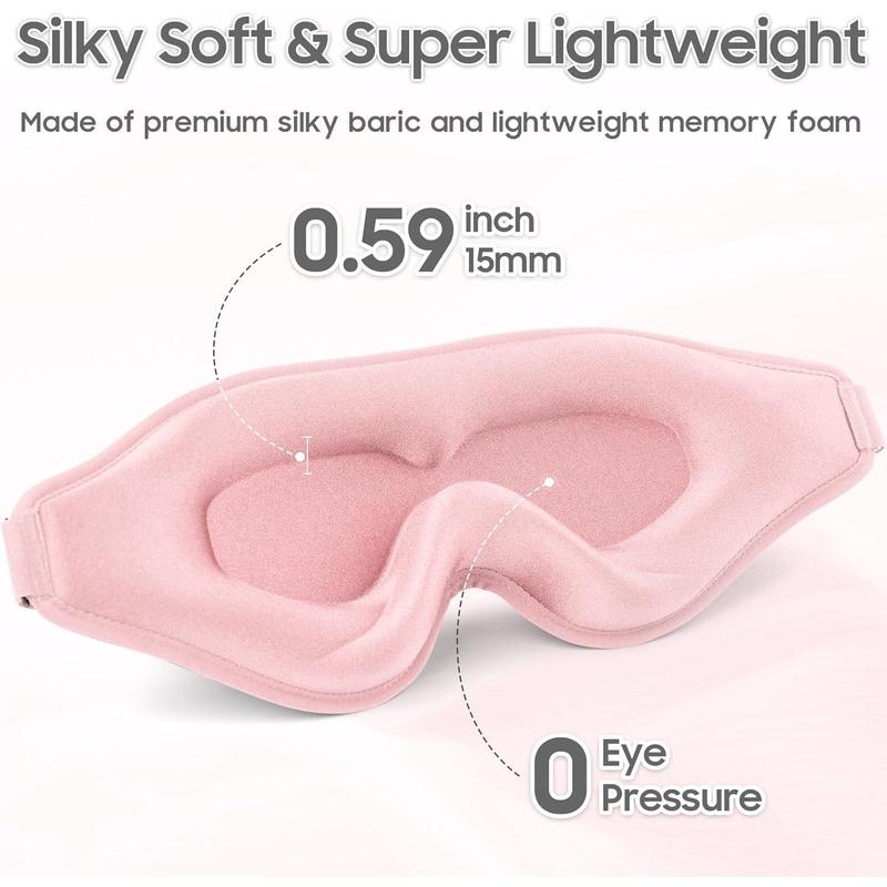 Sleep Mask - Total Blackout 3D Sleeping Mask, Super Lightweight & Silky Soft Eye Mask for Sleeping, Fully Adjustable Fit for Home, Office, Traveling, Meditation, Yoga, Pink