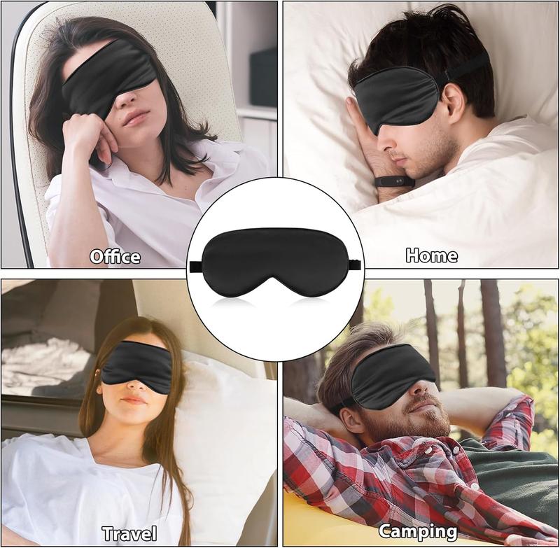 Sleep Mask 2 count Silky Eye Cover Soft Satin Blindfold Adjustable Elastic Strap Night Blackout Eye Shade Comfortable Eyeshade for Women Men Night Sleeping Travel Meditation Nap(Black)