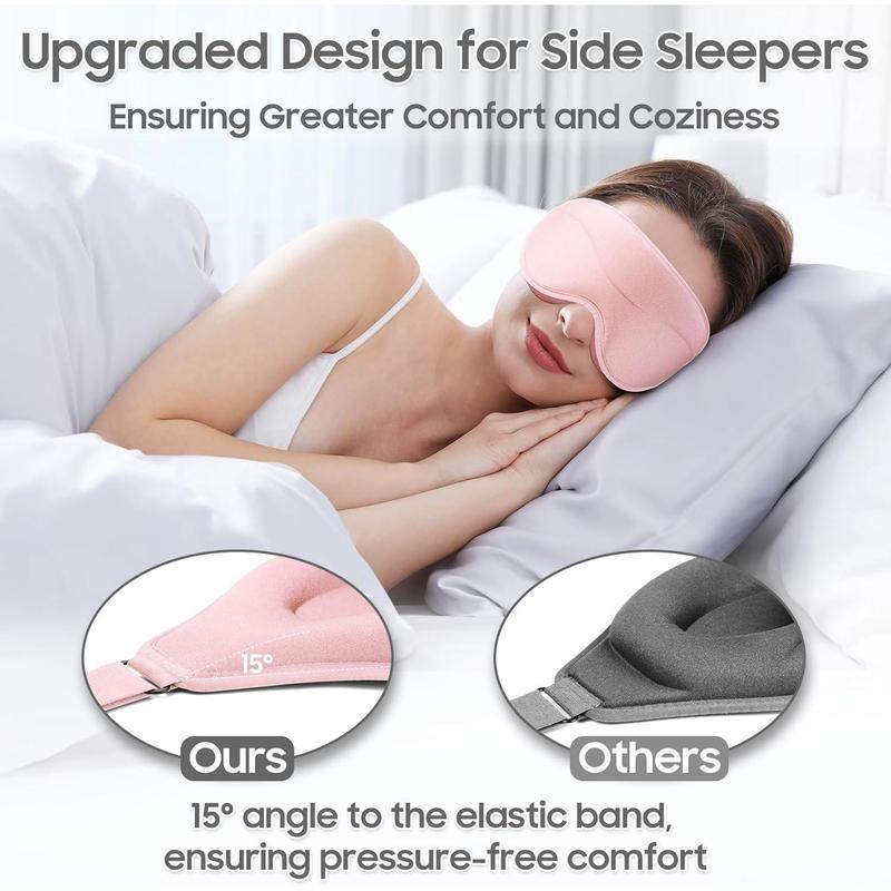 Sleep Mask - Total Blackout 3D Sleeping Mask, Super Lightweight & Silky Soft Eye Mask for Sleeping, Fully Adjustable Fit for Home, Office, Traveling, Meditation, Yoga, Pink