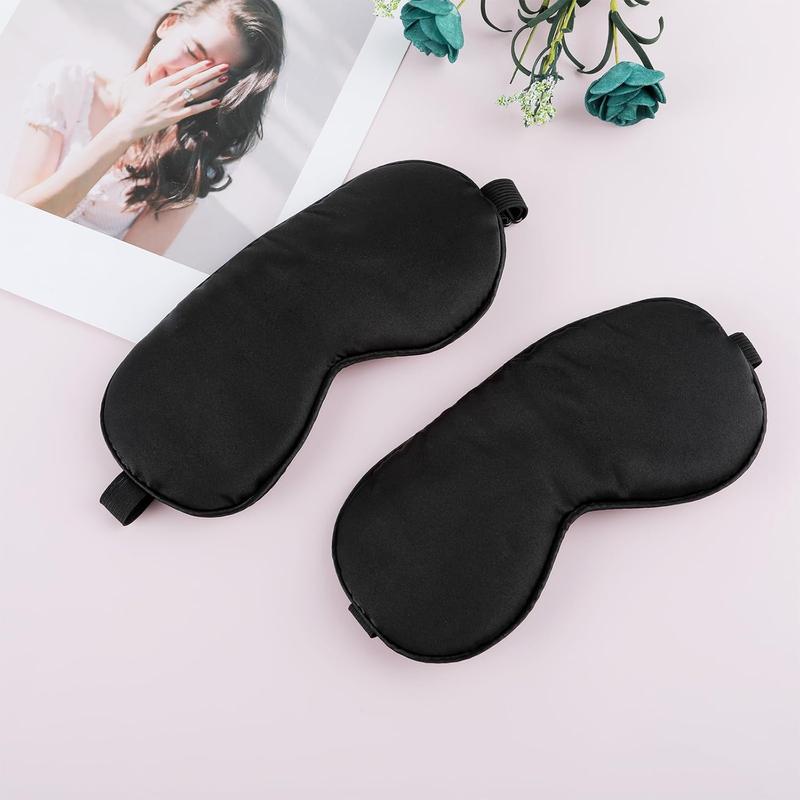 Sleep Mask 2 count Silky Eye Cover Soft Satin Blindfold Adjustable Elastic Strap Night Blackout Eye Shade Comfortable Eyeshade for Women Men Night Sleeping Travel Meditation Nap(Black)