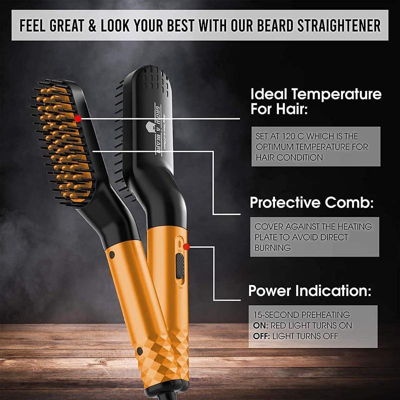 Beard Straightener Grooming Kit for Men, 2 fl oz Beard Oil, Sandalwood Balm, Beard Wash, Conditioner, Brush & Comb, Razor, and E-Book (Bamboo)