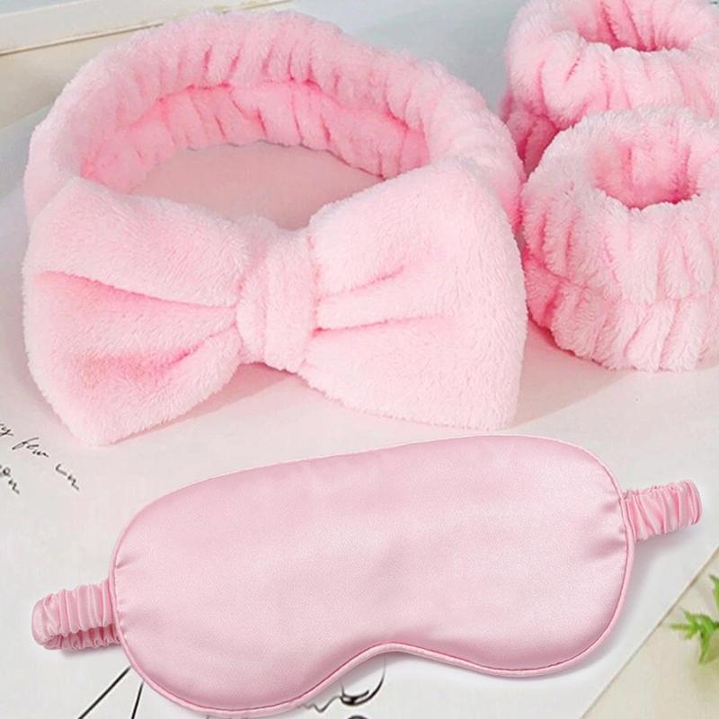 Sleeping Eye Mask Set (4 Counts set), Including 1 Count Headband & 2 Counts Wristbands & 1 Count Eye Mask, Sleeping Eye Cover Set for Women & Girls