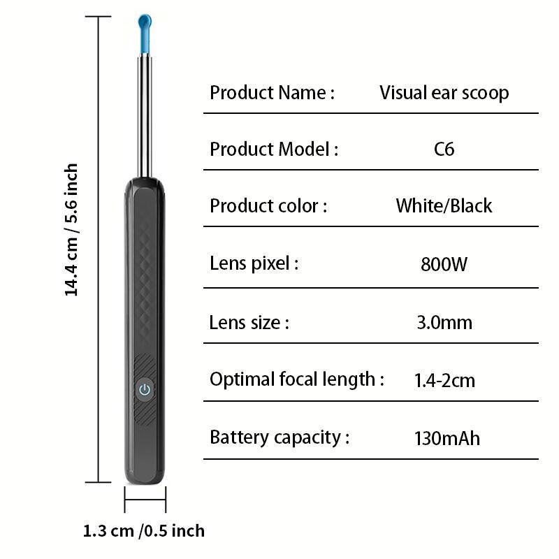 Smart Visual Ear Wax Remover, 1 Box Rechargeable LED Ear Cleaner with 6 Counts Ear Pick Heads, Waterproof Ear Wax Removal Tool, Ear Cleaning Tool, Ear Wax Removal Kit