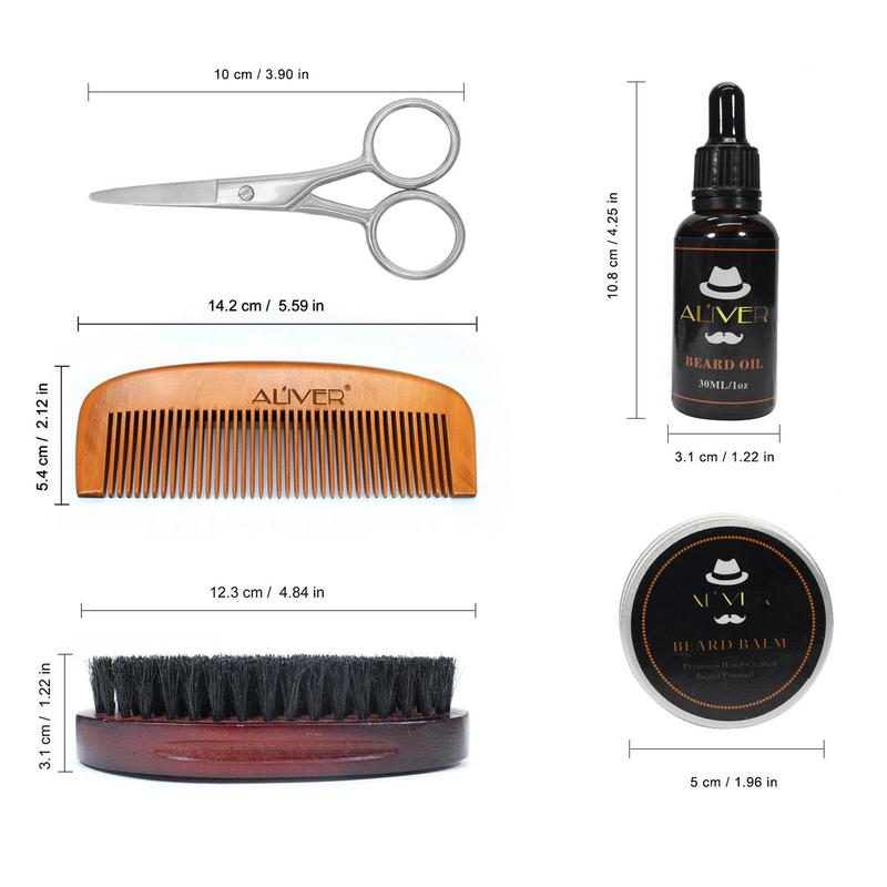 Men's Beard Care Kit with Storage Bag, 5 Counts set Beard Oil & Beard Balm & Comb & Brush & Hair Cutter, Beard Styling Tool for Men