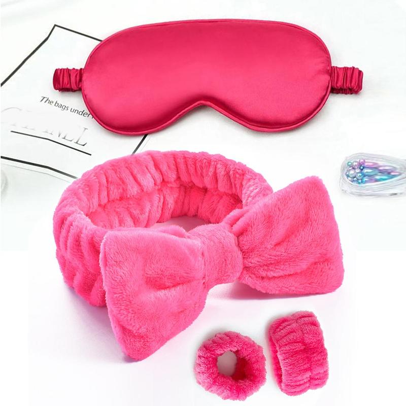 Sleeping Eye Mask Set (4 Counts set), Including 1 Count Headband & 2 Counts Wristbands & 1 Count Eye Mask, Sleeping Eye Cover Set for Women & Girls