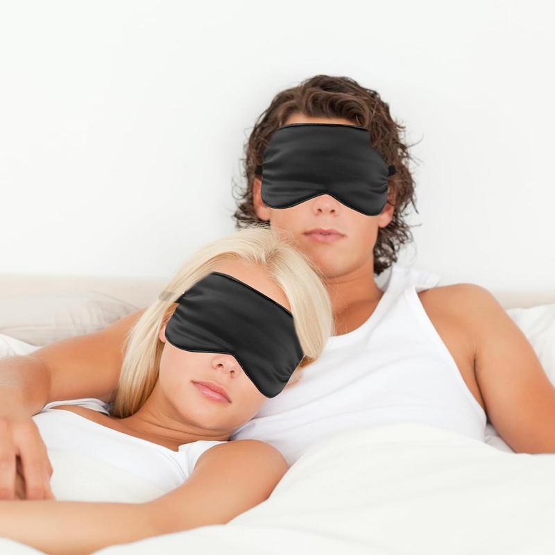 Sleep Mask 2 count Silky Eye Cover Soft Satin Blindfold Adjustable Elastic Strap Night Blackout Eye Shade Comfortable Eyeshade for Women Men Night Sleeping Travel Meditation Nap(Black)