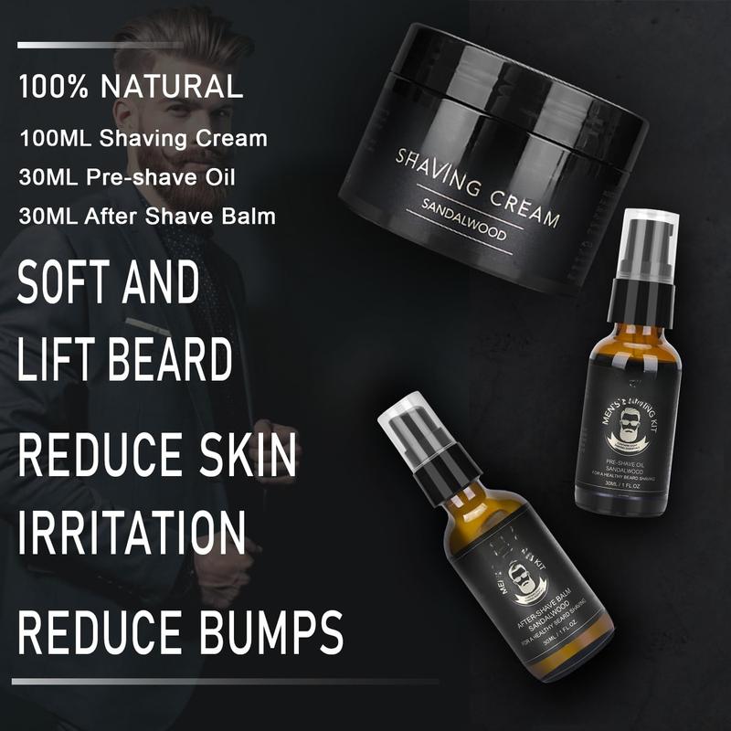 Shaving Kit for Men, Essential Kit Includes Sandalwood Shaving Cream, After Shave Lotion for Men and Pre Shave Oil Fights Nicks, Cuts and Razor Burn Shaving Gift Set for Him Men Dad Stocking Stuffers