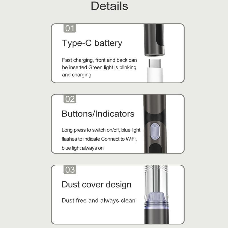 Intelligent Visual Ear Scoop, 1 Box Ear Wax Removal Tool, HD Wireless Ear Otoscope with 6 LED Lights & 5 Ear Spoon Tools, Ear Wax Removal Kit