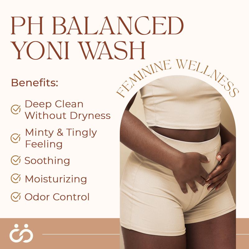 External Use Only. Ph Balance. Odor, Itching, Dryness. Freshness All Day. Yoni Shower Gel Minty.