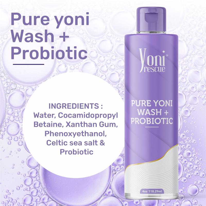 Pure Probiotic+ Yoni Wash, 4oz,  Daily use  gel based Wash, Reduce Odor, balance pH level, antibacterial , increase comfort by Yoni Rescue intimatewash for