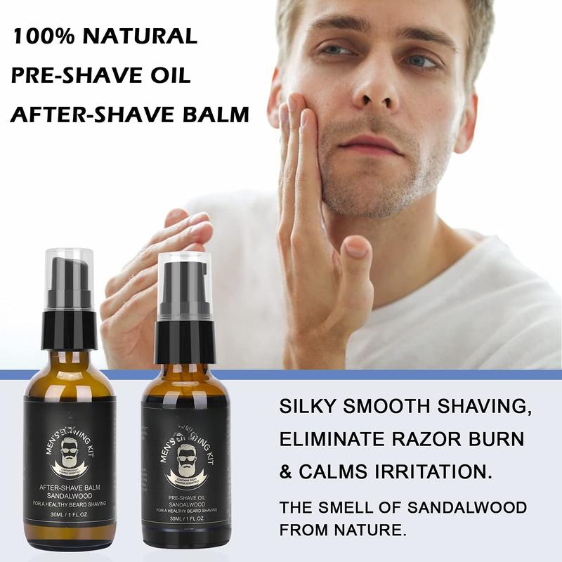 Shaving Kit for Men, Essential Kit Includes Sandalwood Shaving Cream, After Shave Lotion for Men and Pre Shave Oil Fights Nicks, Cuts and Razor Burn Shaving Gift Set for Him Men Dad Stocking Stuffers