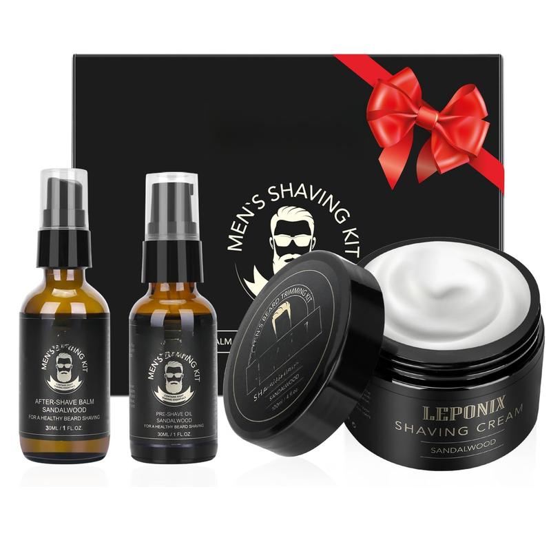 Shaving Kit for Men, Essential Kit Includes Sandalwood Shaving Cream, After Shave Lotion for Men and Pre Shave Oil Fights Nicks, Cuts and Razor Burn Shaving Gift Set for Him Men Dad Stocking Stuffers