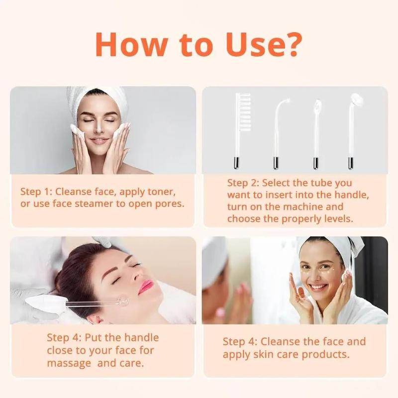 4 in 1 High Frequency Facial Beauty Wand, 1 Set Professional Facial Beauty Instrument for Women & Men, Facial Beauty Equipment