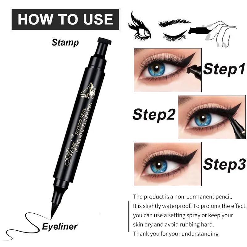 Summer Double-ended Eyeliner with Seal, Waterproof Long Lasting Eyeliner Pen, Professional Daily Makeup Accessories, Cosmetic Gift, Eyeliner Stamp, Eye Cosmetic for Music Festival Makeup, Summer Gift