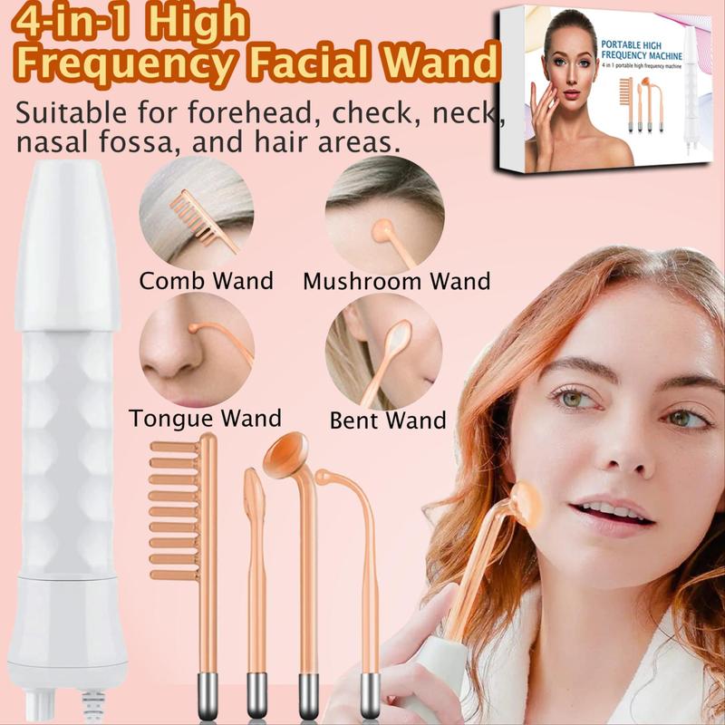 4-in-1 Skin Tightening High Frequency Wand, 1 Set Christmas Skincare High Frequency Facial Electric Massager, Face Hair Massage Comb Stick, Portable Skin Care Machine