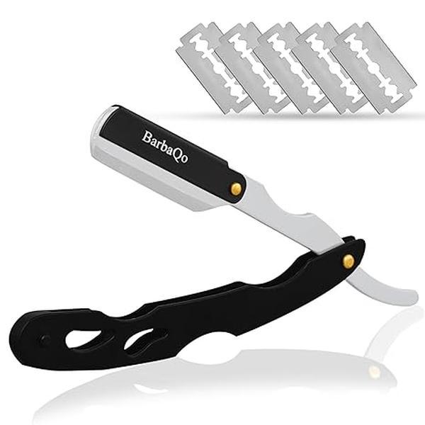 Straight Razor - Straight Razors for Men, BarbaQo Professional Barber Razor with 10 Sinlge Blades, 100% Stainless Steel Straight Razor for Close Shaving