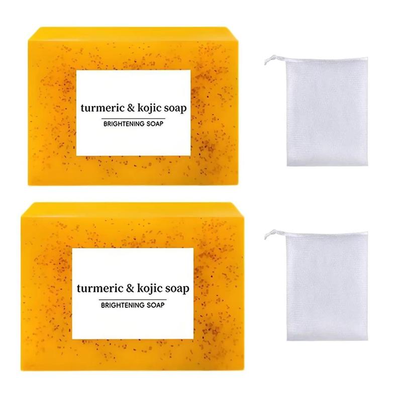 Lemon Turmeric & Kojic Acid Soap Bar, Face &Body Wash, Dark Spot Reducer, Daily SkinCleanser Sets for Acne-prone Skin, MoisturizingGentle Kojic Acid Soap Bar Set with Soap SaverBags, Halloween, Fall