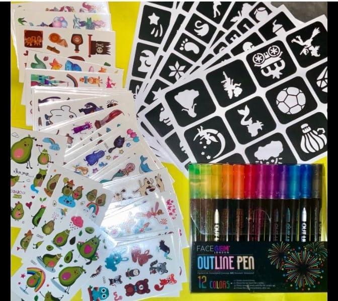 Glitter Tattoos for kids, Temporary Glitter Tattoo Markers for Skin, Glitter tattoo kit, Temporary Tattoos, face glitter, party bag fillers, girls