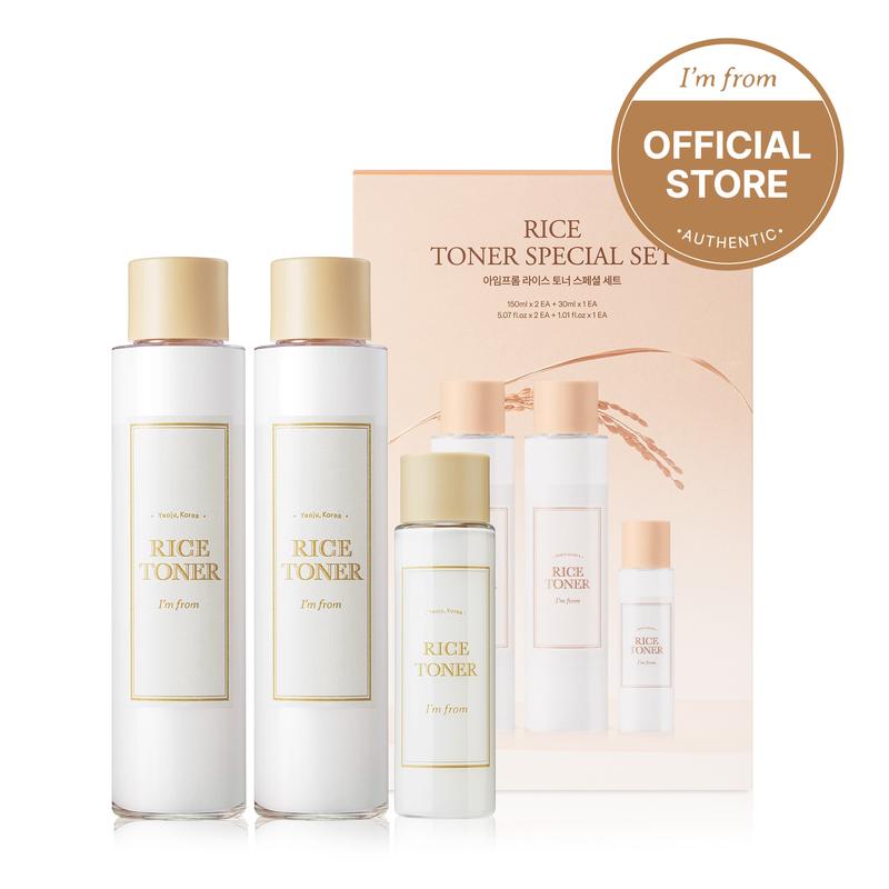 [I'M FROM OFFICIAL SHOP] Rice Toner 2+1 Set, 77.78% Rice Extract from Korea, Glow Essence, Hydrating for Dry Skin, Vegan, Alcohol Free, Fragrance Free, Peta Approved, K Beauty Toner Moisture Skincare Skin Repair Comfort Hydrate Moisturizer Moisturizing